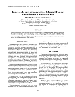 Impact of Solid Waste on Water Quality of Bishnumati River and Surrounding Areas in Kathmandu, Nepal