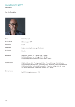 Martin Bennett CV 09/2015