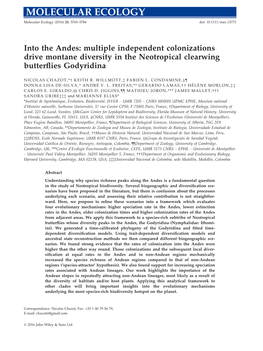 Into the Andes: Multiple Independent Colonizations Drive Montane Diversity in the Neotropical Clearwing Butterﬂies Godyridina