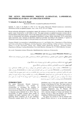 The Genus Phlomoides Moench (Lamiaceae; Lamioideae; Phlomideae) in Iran: an Updated Synopsis