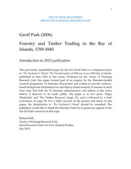 Forestry and Timber Trading in the Bay of Islands 1769-1840