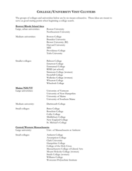 College/University Visit Clusters