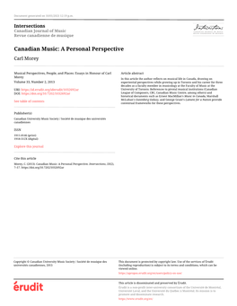 Canadian Music: a Personal Perspective Carl Morey