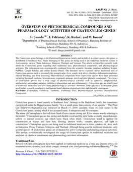 Overview of Phytochemical Compounds and Pharmacology Activities of Cratoxylum Genus