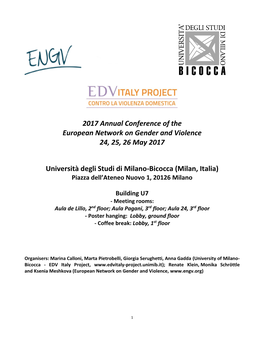 2017 Annual Conference of the European Network on Gender and Violence 24, 25, 26 May 2017