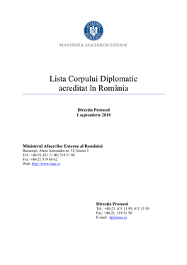 Lista Corpului Diplomatic Acreditat În România