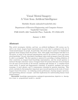 Visual Mental Imagery: a View from Artificial Intelligence