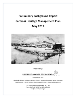 Preliminary Background Report Carcross Heritage Management Plan May 2015