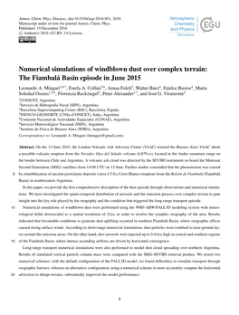 Numerical Simulations of Windblown Dust Over Complex Terrain: the Fiambalá Basin Episode in June 2015 Leonardo A