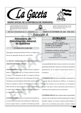 CONSEJO NACIONAL ELECTORAL Tegucigalpa, Municipio Del Distrito Central, En El Séptimo Día Certificación Acuerdo No