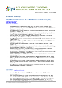 Liste Des Études Socio-Économiques Sur La Province De Liège