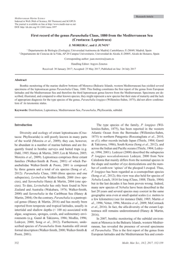 First Record of the Genus Paranebalia Claus, 1880 from the Mediterranean Sea (Crustacea: Leptostraca) J