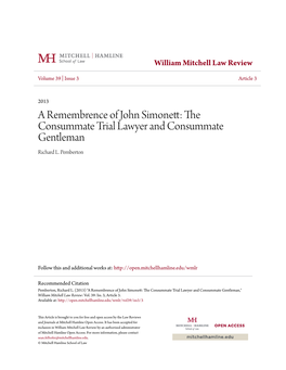 A Remembrence of John Simonett: the Consummate Trial Lawyer and Consummate Gentleman Richard L