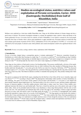 Studies on Ecological Status, Nutritive Values and Exploitation of Peronia Verruculata, Cuvier, 1830 (Gastropoda: Onchidiidae) F