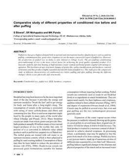 Comparative Study of Different Properties of Conditioned Rice Before and After Puffing