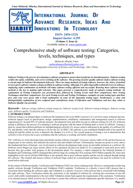 Comprehensive Study of Software Testing: Categories, Levels