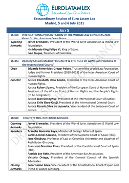 Extraordinary Session of Euro Latam Lex Madrid, 5 and 6 July 2021