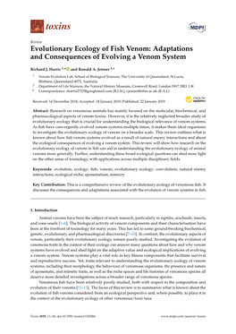 Evolutionary Ecology of Fish Venom: Adaptations and Consequences of Evolving a Venom System