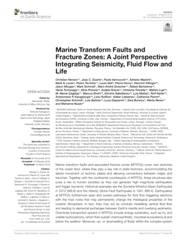 Marine Transform Faults and Fracture Zones: a Joint Perspective Integrating Seismicity, Fluid Flow and Life