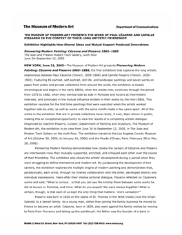 The Museum of Modern Art Presents the Work of Paul Cézanne and Camille Pissarro in the Context of Their Long Artistic Friendship