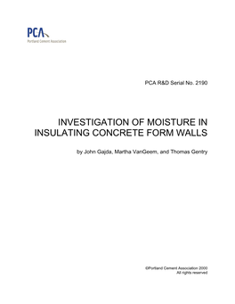 Investigation of Moisture in Insulating Concrete Form Walls