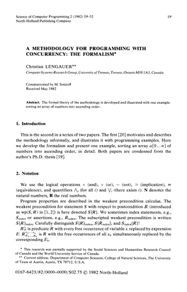 A Methodology for Programming with Concurrency: the Formalism*