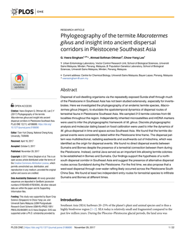 Phylogeography of the Termite Macrotermes Gilvus and Insight Into Ancient Dispersal Corridors in Pleistocene Southeast Asia