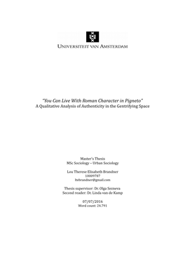 “You Can Live with Roman Character in Pigneto” a Qualitative Analysis of Authenticity in the Gentrifying Space