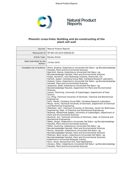 Phenolic Cross-Links: Building and De-Constructing of the Plant Cell Wall