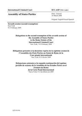 Assembly of States Parties Distr.: General 26 March 2009