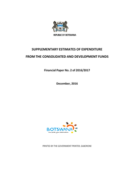 Supplementary Estimates of Expenditure from the Consolidated and Development Funds