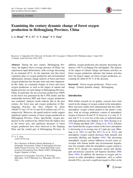 Examining the Century Dynamic Change of Forest Oxygen Production in Heilongjiang Province, China