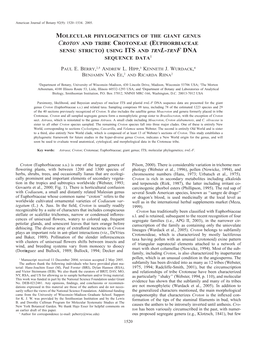 Molecular Phylogenetics of the Giant Genus Croton and Tribe Crotoneae (Euphorbiaceae Sensu Stricto) Using Its and Trnl-Trnf Dna Sequence Data1