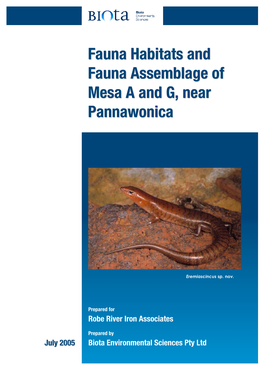 Fauna Habitats and Fauna Assemblage of Mesa a and G, Near Pannawonica
