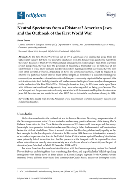 American Jews and the Outbreak of the First World War