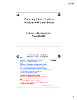 Planetary Science Division Activities with Small Bodies