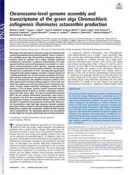 Chromosome-Level Genome Assembly and Transcriptome of the Green Alga Chromochloris Zofingiensis Illuminates Astaxanthin Production