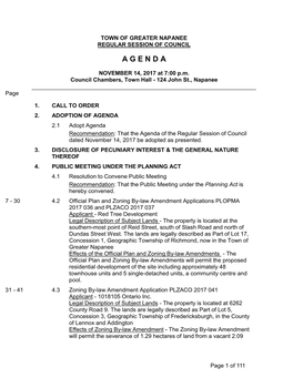 REGULAR SESSION COUNCIL - November 14, 2017 Agenda