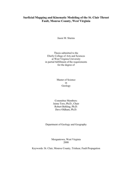 Surficial Mapping and Kinematic Modeling of the St. Clair Thrust Fault, Monroe County, West Virginia