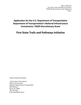 First State Trails and Pathways Initiative TIGER III Discretionary Grant Application Page 1