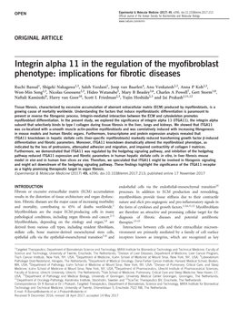 Integrin Alpha 11 in the Regulation of the Myoﬁbroblast Phenotype: Implications for ﬁbrotic Diseases