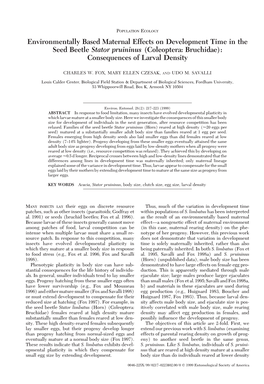 Environmentally Based Maternal Effects on Development Time in the Seed Beetle Stator Pruininus (Coleoptera: Bruchidae): Consequences of Larval Density