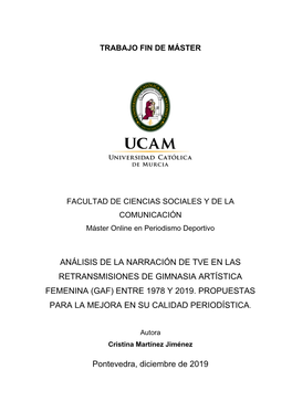 Análisis De La Narración De Tve En Las Retransmisiones De Gimnasia Artística Femenina (Gaf) Entre 1978 Y 2019