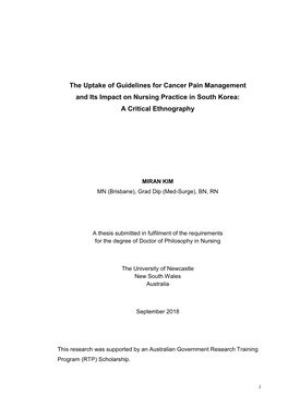 The Uptake of Guidelines for Cancer Pain Management and Its Impact on Nursing Practice in South Korea: a Critical Ethnography
