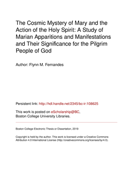 The Cosmic Mystery of Mary and the Action of the Holy Spirit: a Study of Marian Apparitions and Manifestations and Their Signiﬁcance for the Pilgrim People of God