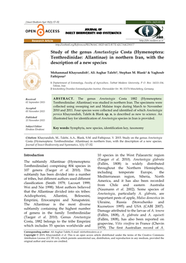 Hymenoptera: Tenthredinidae: Allantinae) in Northern Iran, with the Description of a New Species