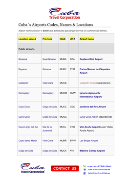 Cubaairport Codes