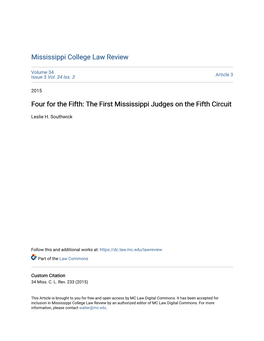 The First Mississippi Judges on the Fifth Circuit