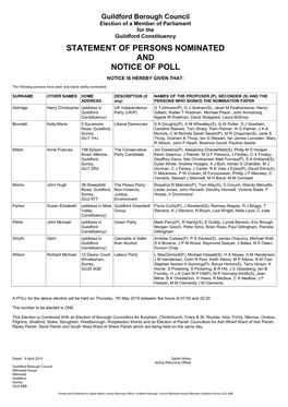 Statement of Persons Nominated and Notice of Poll