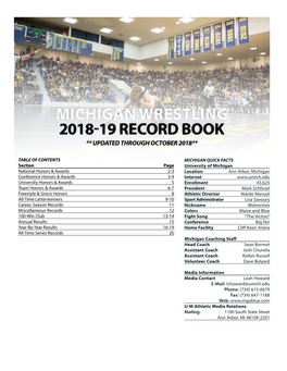 Michigan Wrestling 2018-19 Record Book ** Updated Through October 2018**